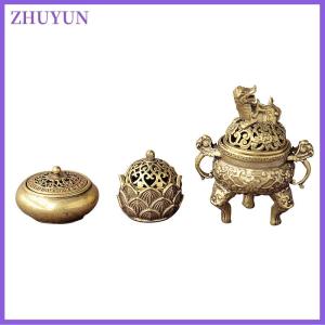 ZHUYUN Brass Pocket Lotus Jiuding Incense Hollow Incense Mini Incense