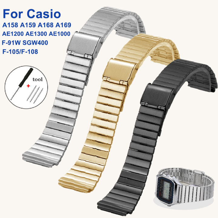 Slim Ultra-thin Metal Strap for Casio F-91W/A158/A159/A168/A169
