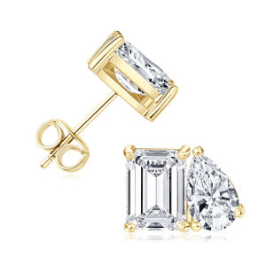 Anziw New 14KGoldFilled Emerald&Pear Cut Cubic Zirconia Stud Earrings For Women Two Stone Ear Studs Party Wedding Jewelry Gift2026