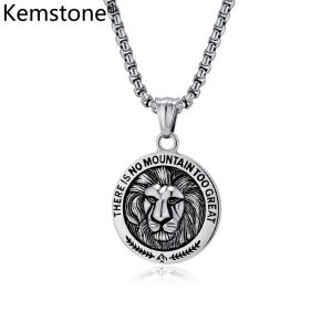 Kemstone Hip Hop Stainless Steel Mens Domineering Lion Pendant Necklace Round Pendant Necklaces Jewelry