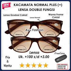 Kacamata BIFOCAL 2 Fungsi Normal Jalan Baca Plus Anti Silau LENSA COKLAT GRADASI UNTUK PRIA WANITA - READY UKURAN +1.00 SAMPAI +3.00