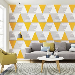 Wallpaper Dinding Motif Segitiga kuning Lemon Ukuran 8 s/d 9 Meter x 45 CM