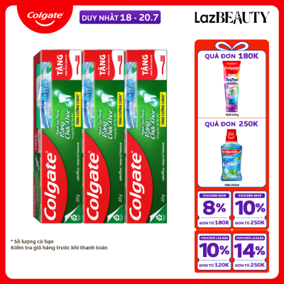 [Chỉ 18-20.7_X2 Voucher giảm đến 24%] Bộ 3 Kem đánh răng Colgate ngừa sâu răng răng chắc khỏe 225g/tuýp tặng bàn chải đánh răng lông tơ nhập khẩu Thái Lan