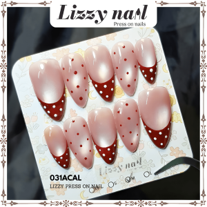 Lizzy Nail 031 | Nailbox Móng Úp Mắt Mèo Chấm Bi | Set 10 Móng Giả Press On Nails Polkadots Cateyes