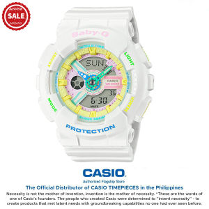 (2 Years Official Warranty) Original Baby-G Women Sport Watch BA110 BA112 Dual Time Display Resistant Shockproof and Waterproof World Time LED Light Babyg Girl Sports Wrist Watches BA-110TM-7APR