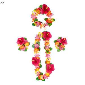 [3-day express delivery🔥🔥🔥] 4Pcs set Hawaiian Flower Leis Garland Necklace Wreath Petal Headband Bracelet Beach Party Decor Wedding Dressing Accessories
