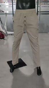 Spring and Autumn American Style Beach Pants Solid Color Cotton Linen Loose Drawstring Button Casual Long Pants for Men