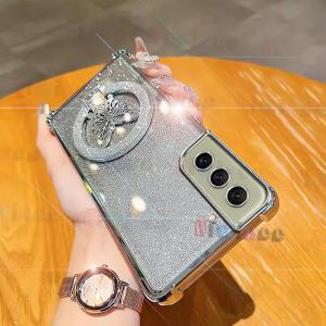 Gradient sang trọng Long Lanh Mạ Điện Ốp điện thoại cho Samsung Galaxy S21 5G Với Bướm Trụ giữ đèn flash Đứng bảo vệ chống rơi Ốp lưng trong Chống Sốc nhựa TPU mềm lưng điện thoại Bìa Nsf01