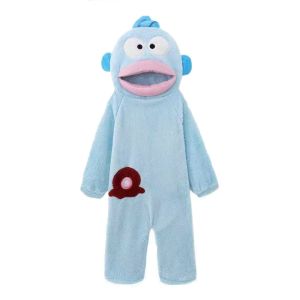 HEALMEYOU Funny Cartoon Hangyodon Pajamas Coral Fleece Long Sleeve Dopey Fish Pajamas Kawaii Home Wear Ugly Fish Sleepwear Children Adult