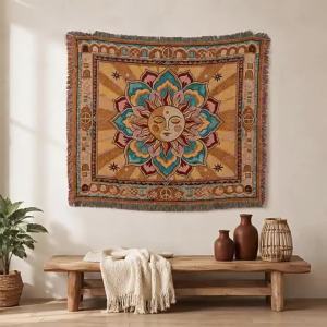 Bohemian Jacquard Tapestry Vintage Sunflower Sofa Decorative Blanket Outdoor Camping Blanket Tapestry