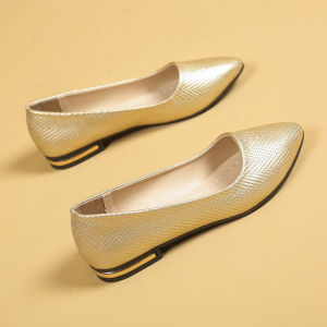 1 to 3 cm pointed-toe low-heel flat sole solid-colour low-cut slip-on PU rubber shoes