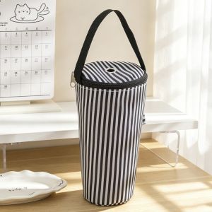 MINIFELE 262 Cloth Bubble Tea Cup Sleeve Carry Handle Striped Pattern Beverage Cup Bag Portable Thermal Insulation Drink Cup Carrier Office Use