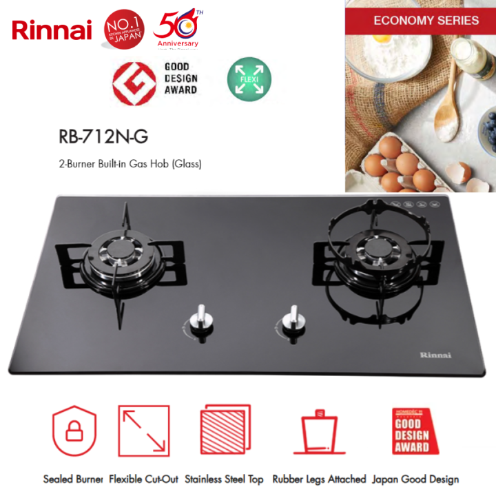 RINNAI RB-712N-G JAPAN GOOD DESIGN AWARD L/R 3.7kW 2 BURNER FLEXI BUILT ...