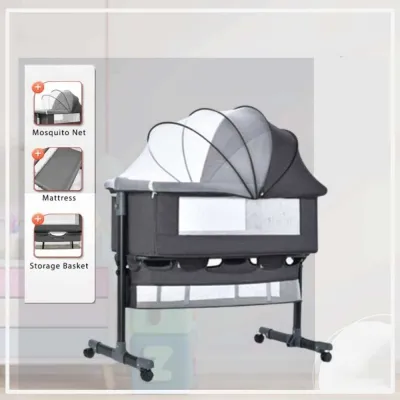 Portable Baby Cot Crib Adjustable Height Splicing Big Bed with Mosquito Net Movable Cradle Bed Baby Katil Bayi 婴儿床