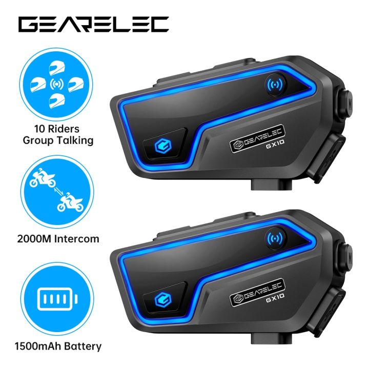 Fodsports FX7 Motorcycle Bluetooth Intercom | 10-Way 2KM Talk, FM Radio, 2 Pack