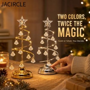 JACIRCLE Crystal Tree Night Light Electroplated Iron Metal Table Decor Warm Glow Bedside Mood Lamp