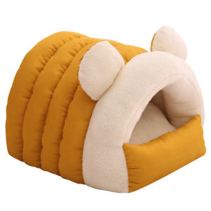Bear-themed semi-enclosed cat bed comfortable sleeping bag for cats dogs and puppies.