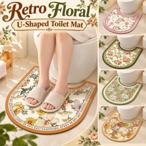 CHUAN Khô nhanh Thảm lót bồn cầu hình chữ U Khả năng thấm hút Chống trượt Miếng lót bồn cầu Phong cách cổ điển. Đất tảo cát Thảm trải sàn phòng tắm họa tiết hoa. Phòng tắm