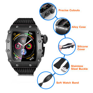 For apple watch Series 9 8 7 SE 6 5 Metal smart Case 41mm 45mm rubber sports strap Stainless steel set Watchband +Tools 40mm 44mm cover
