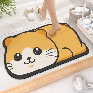 【SKIT SG】Cute Cartoon Super Absorbent Diatomite Floor Mat Bathroom Q-Elastic Soft Bath Mat Quick-Drying Foldable Rubber Ultra Absorbent Non-Slip Anti Slip Anti Bacterial Easy Dry and Wash Diatom Mud Floormat for Shower Toilet Bath Room Bedroom