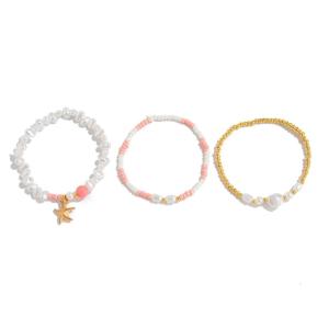 Summer Beach Adjustable Beaded Bracelet With Shell And Pearls Accent Multilayered Handchain Stacking