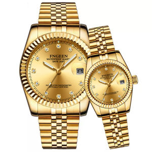 TTime FNGEEN Couple watch for men and lady Rhinestone Luminous Steel Waterproof Business Quartz Calendar Men and lady couWatch With box.