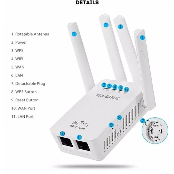 Pix-Link 300M Wireless Wifi Range Extender Router Repeater Ap Lv