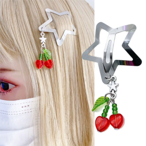 Pearl Star Hairslide Versatile Hair Clip Fringe Chain Pendant Hairclip Y2k Style Hairpin Cherry Headwear Decoration