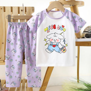 Fashion Pattern Girls Baby Terno Set Cotton Sleepwear Suit with Short Sleeves Pajamas for Kids COD