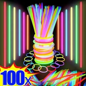 100Pcs Colorful Fluorescent Sticks / Multicolor Stick Glowing in the Dark / Bendable Glow Bracelet / Party Supplies