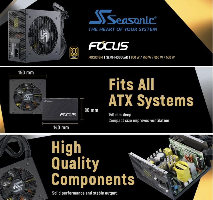 Seasonic FOCUS GM-650 SSR-650FM 650W 80+ Gold Semi-Modular ATX