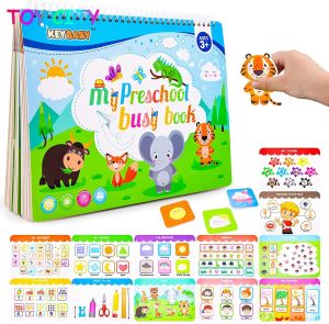 Montessori Educational Material My First Busy Book with 12 Themes Educational Quiet Book Velcro Activity Preschool Books Binder Busy Board Learning Educational Materials Toys for Kids