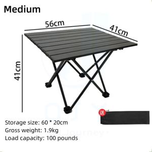 【OJY】Ultralight Portable Camping Table Foldable Outdoor Folding Table Camping Picnic BBQ aluminum foldable Table High Strength Aluminum Alloy meja foldable table dinner Egg Roll BBQ Beach Picnic Table Full Black Mini Table