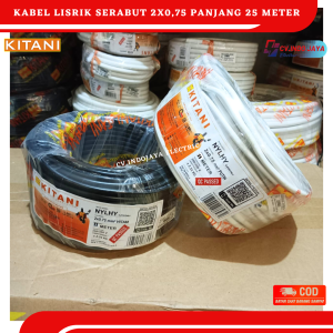 Kabel Listrik tembaga 1 roll 2X075 KITANI panjang 25 meter kabel serabut tembaga murni sertifikat SNI