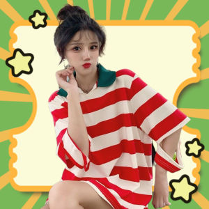 Fomi เสื้อคอปกลายทาง สีสวยมากโดดเด่นไม่เหมือนใคร สีสวยตัดกับสีพื้นๆใส่สบายมากต้องมีแล้ว