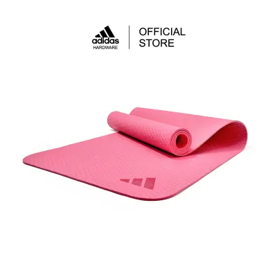 adidas Premium Pink TPE Yoga Mat 6mm with Strap - Non-Slip Comfort Grip for Pilates and Meditation