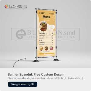 PRINT CETAK SPANDUK BANNER ANEKA MENU WARUNG WARNA CREAM CUSTOM DESAIN