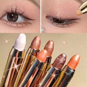 Lazy 2-in-1 Double Head Eyeshadow Stick High Light Stick Pearlescent Silkworm Eyeshadow Pen Lasting Waterproof Non-Smudge Shiny Pigment Cosmetic