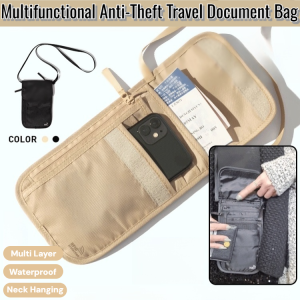 Multifunctional Anti-Theft Travel Document Bag Waterproof Multi-Layer Anti-Theft Brush Travel Wallet Travel Storage Neck Hanging Bag For Phone Ticket Passport