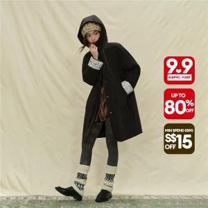 Giordano Women Paisley print lining mid-length hooded coat Free Shipping 18375820