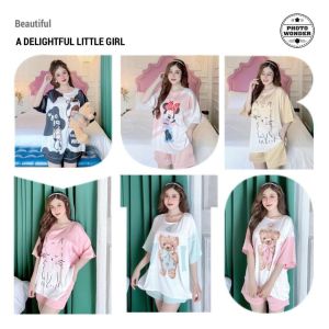 [HCM] (40-58kg) Đồ bộ cổ tròn - cổ V đùi latin.doraemon-pooh-lotso-mickey-minnie-pochacco-mèo-thỏ melody-kuromi-cún/chó. Hongduyen_2188.