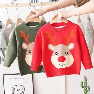 2026 Autumn Winter New Christmas Childrens Sweater Double Layer Jacquard Pullover Long Sleeve In Stock