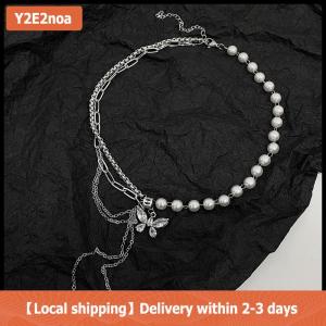 【Local shipping】 Shiny Crystal Butterfly Necklace Exquisite Multi-layer Pearl Clavicle Chain Necklaces for Women 2022 Trend Aesthetic Jewelry