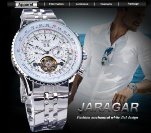 JARAGAR Automatic Watch Fashion Gold Bezel Large Dial Stainless Steel Mens Watch Top Brand Luxury Mechanical Clock. Mens Gifts