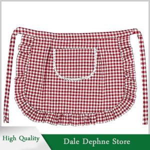 [Dale Dephne] Apron Square Check Half Waist Apron Cotton Material Stain Resistant Breathable Home Cooking Work Clothes Kitchen Accessories