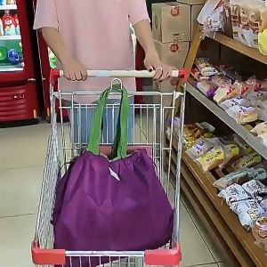 Large Drawstring Eco-Friendly Supermarket Shopping Bag Fashion Shoulder Bag Foldable Portable Hand Bag Grocery Bag Waterproof