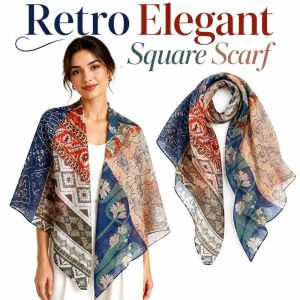 NEXTYOO Breathable Women Square Scarf 110cm Vintage Ladies Neck Scarf Fashion Elegant Printed Bandana Shawl Sun Protection