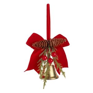 PYA94 Golden Christmas Bell Ornaments Pine Cone with Bow Xmas Tree Decorations Gift Assorted Style Golden Bell Pendant Party Supplies