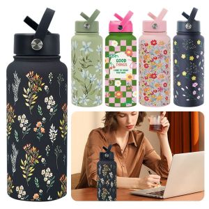 VALUEPULSE Large Capacity 1L Sports Water Bottle Vacuum Insulation Stainless Steel Thermal Mug  Straw Lid Drinking Cup Sports Use