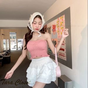 BA076 TARA เสื้อเกาะอก เสื้อครอป สม็อกรอบตัว เนื้อผ้าไหมอิตาลี  ผ้านุ่ม ใส่สบาย ไม่ร้อน ผ้าไม่ต้องรีด